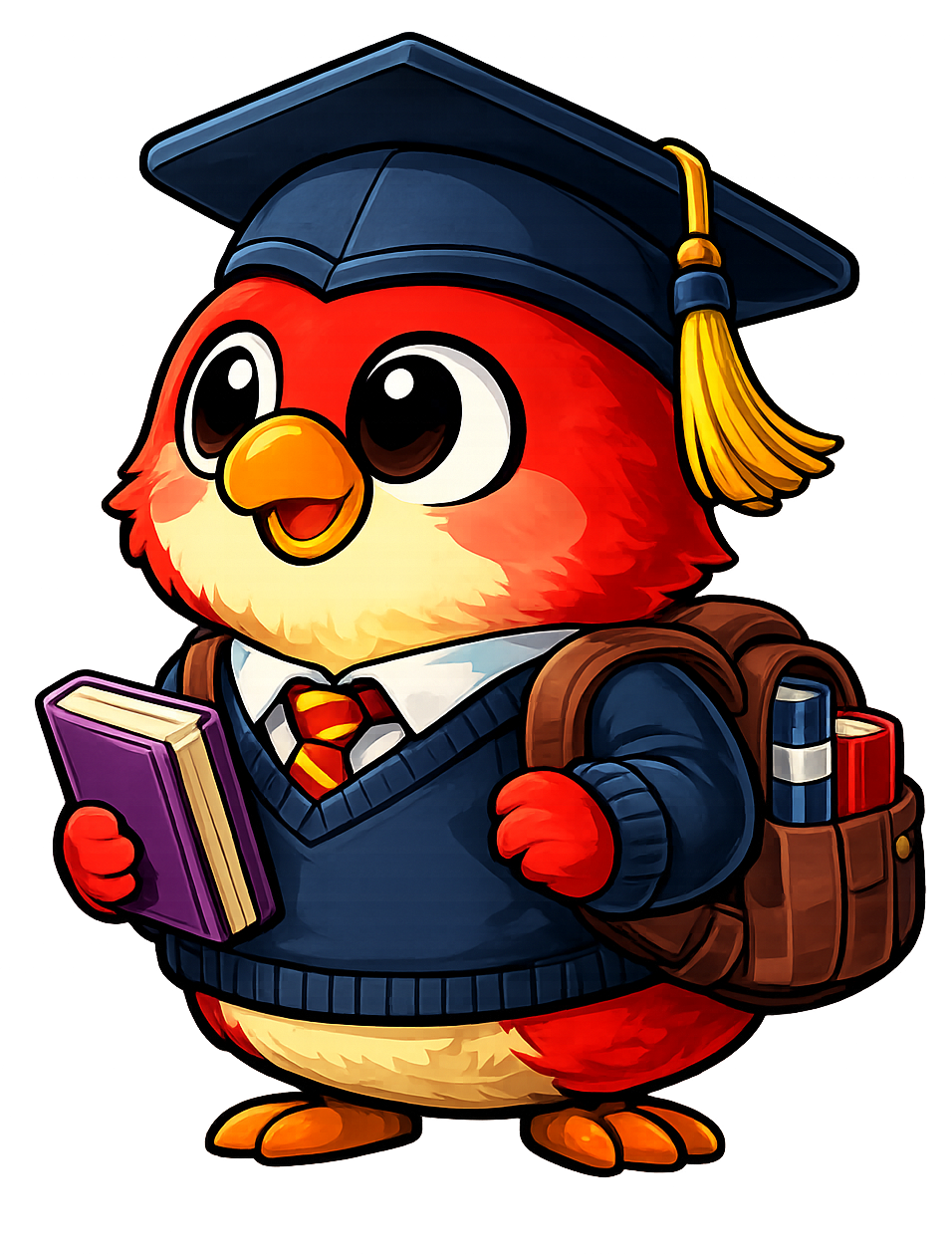 Birdo student character with graduation cap and backpack